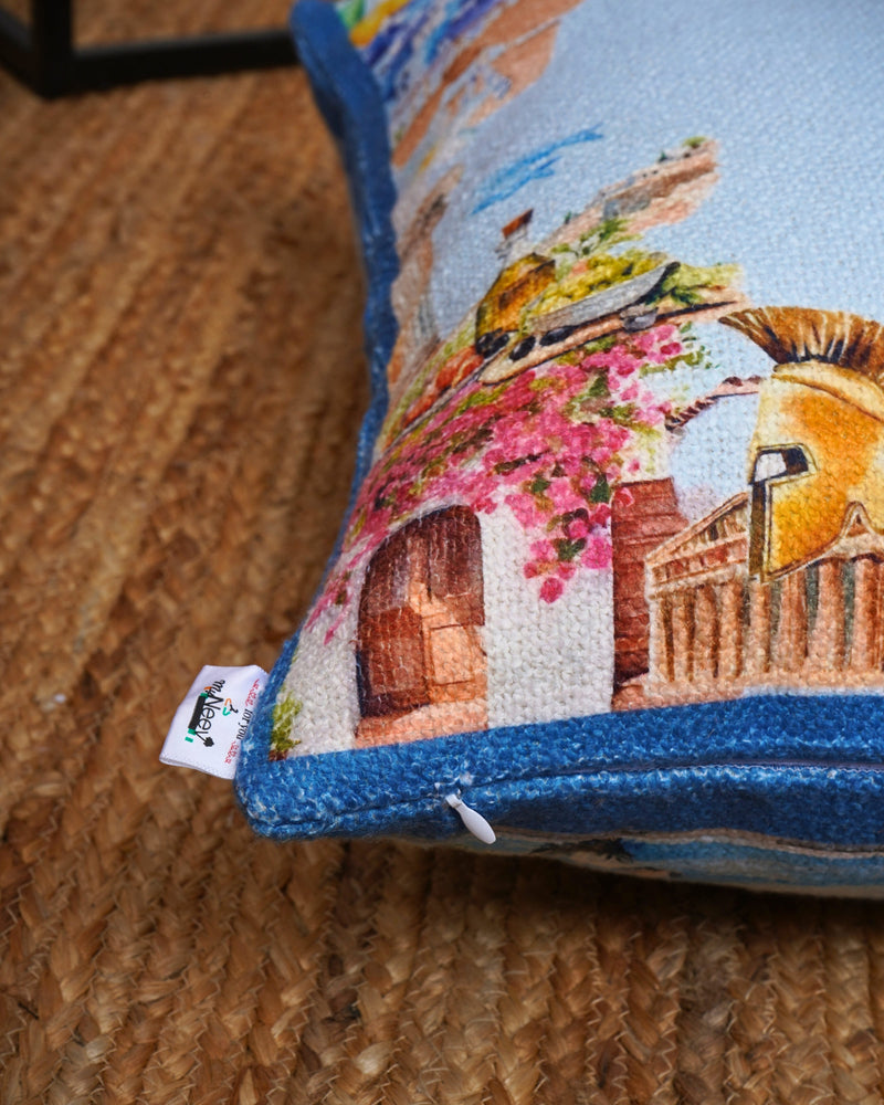 Set Of 3 Digital Printed & Embroidered Canvas Cushion Cover