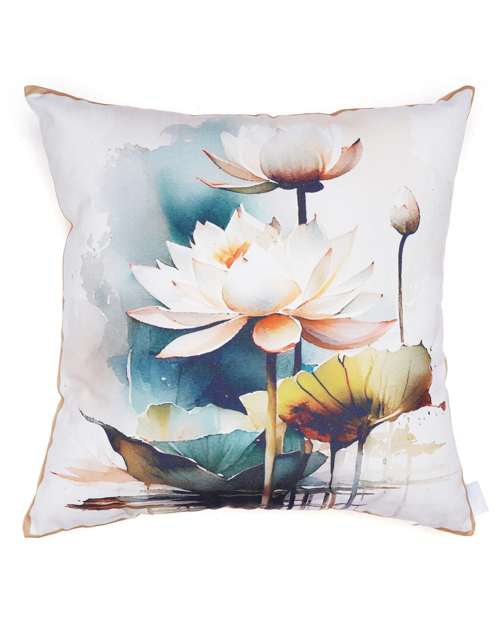 Set Of 3 Digital Printed & Embroidered Lotus Canvas Cushion Cover