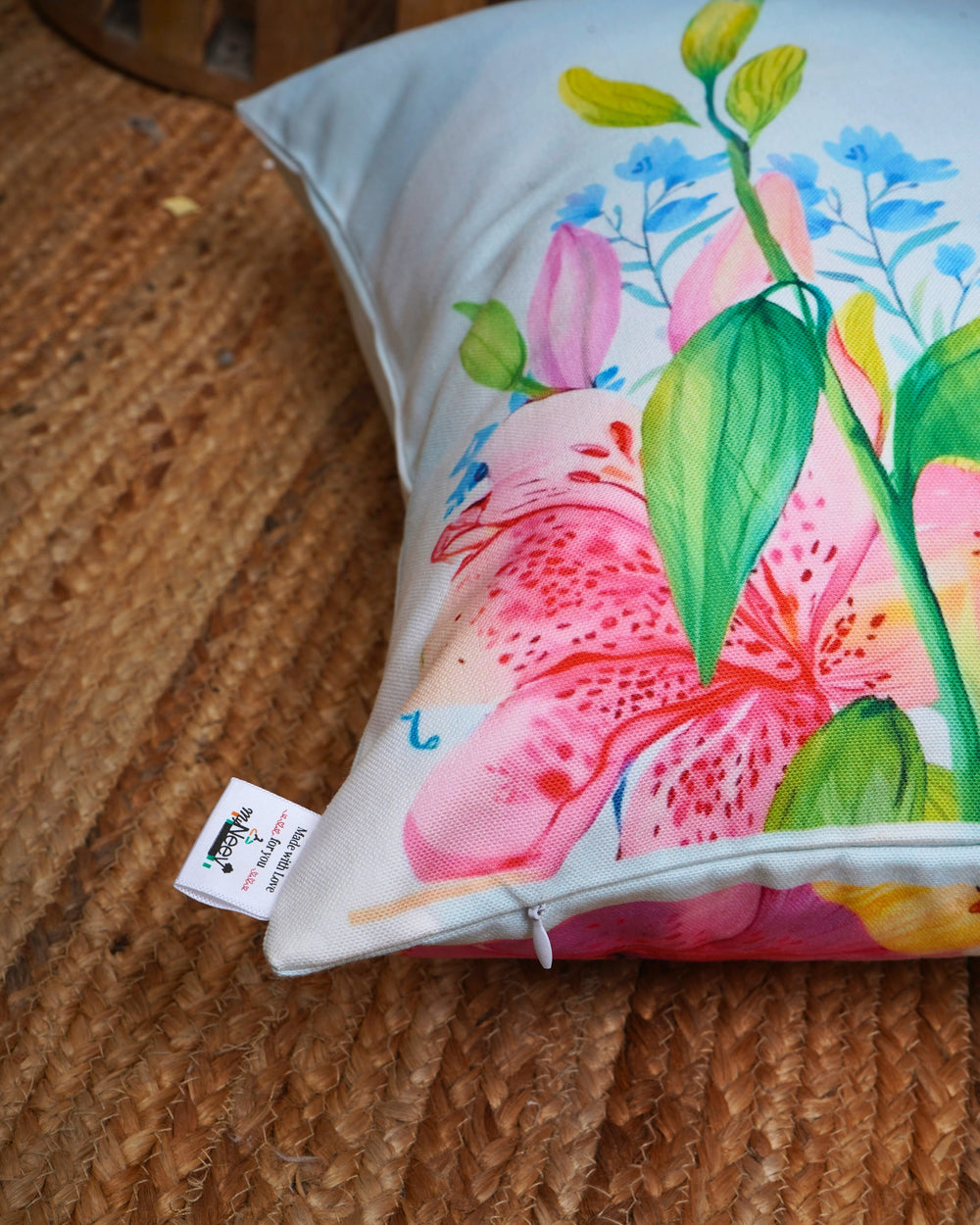 Set Of 3 Digital Printed Flower Canvas Cushion Cover