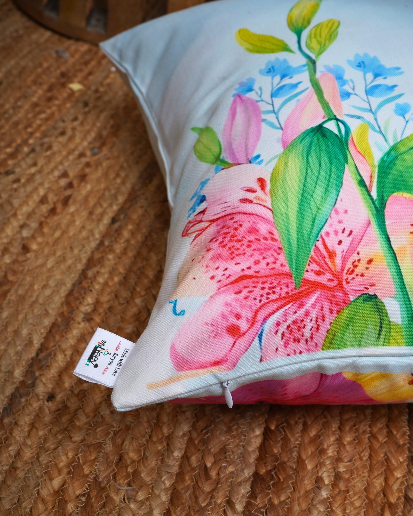Set Of 3 Digital Printed Flower Canvas Cushion Cover