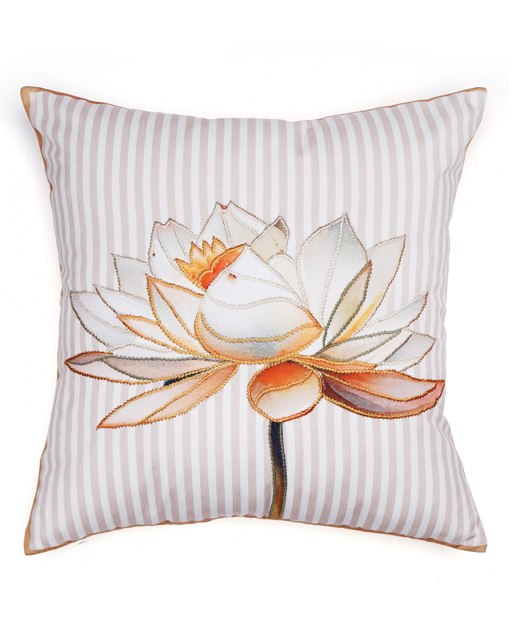 Set Of 3 Digital Printed & Embroidered Lotus Canvas Cushion Cover