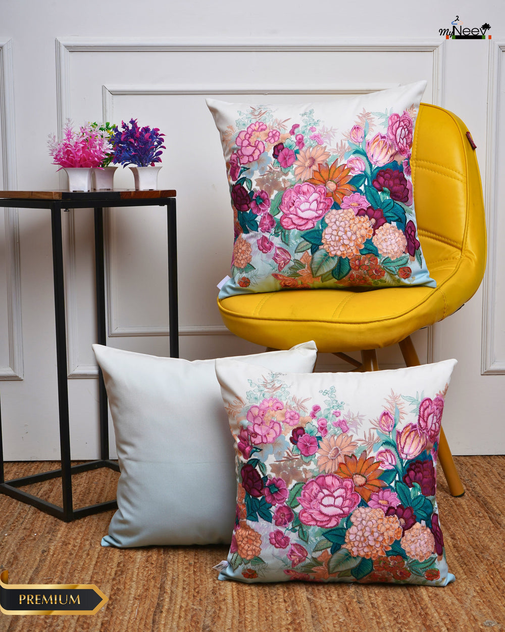 Set Of 3 Digital Printed & Embroidered Cushion Cover