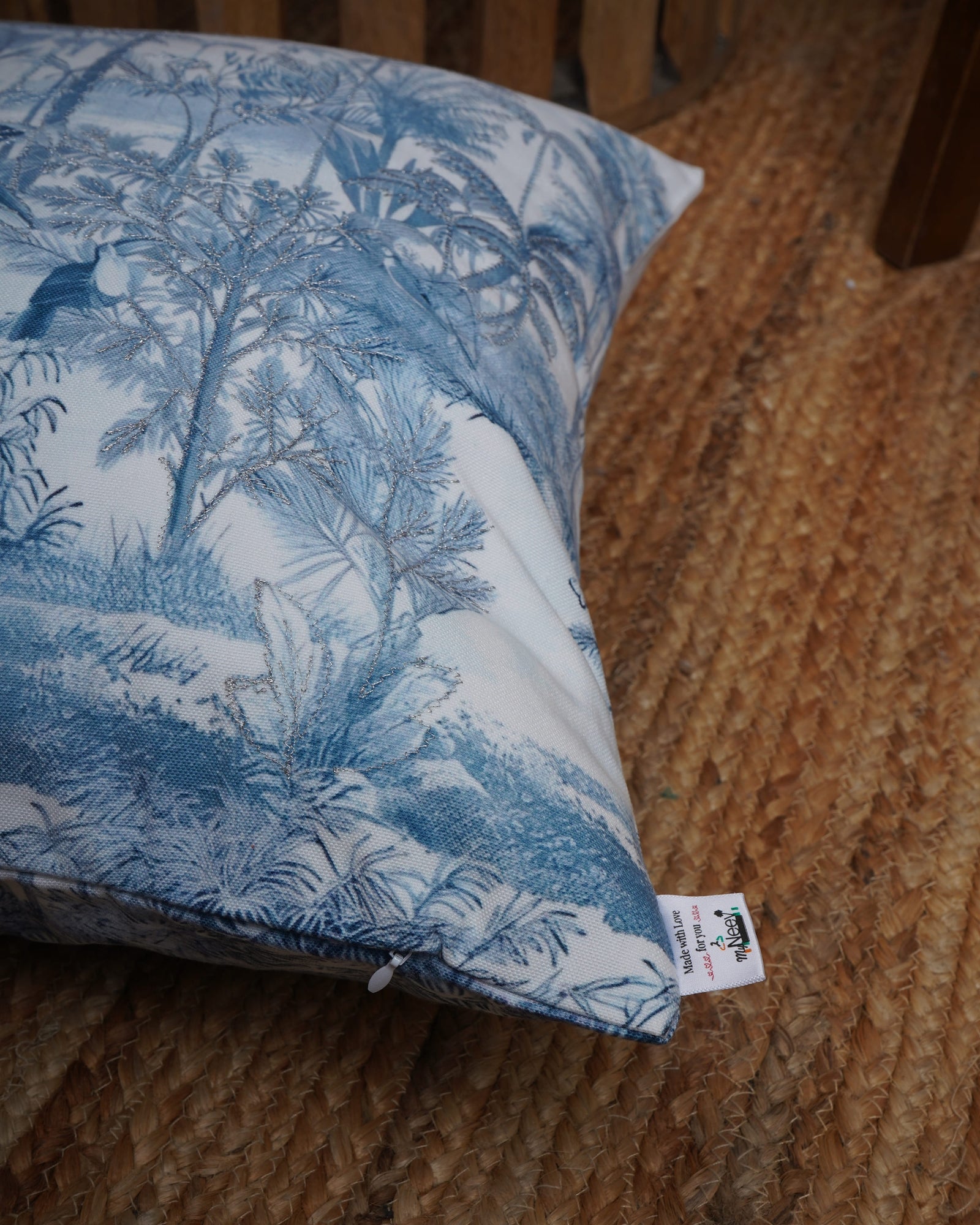 Set Of 3 Digital Printed Embroidered Palm Tree Cushion Cover