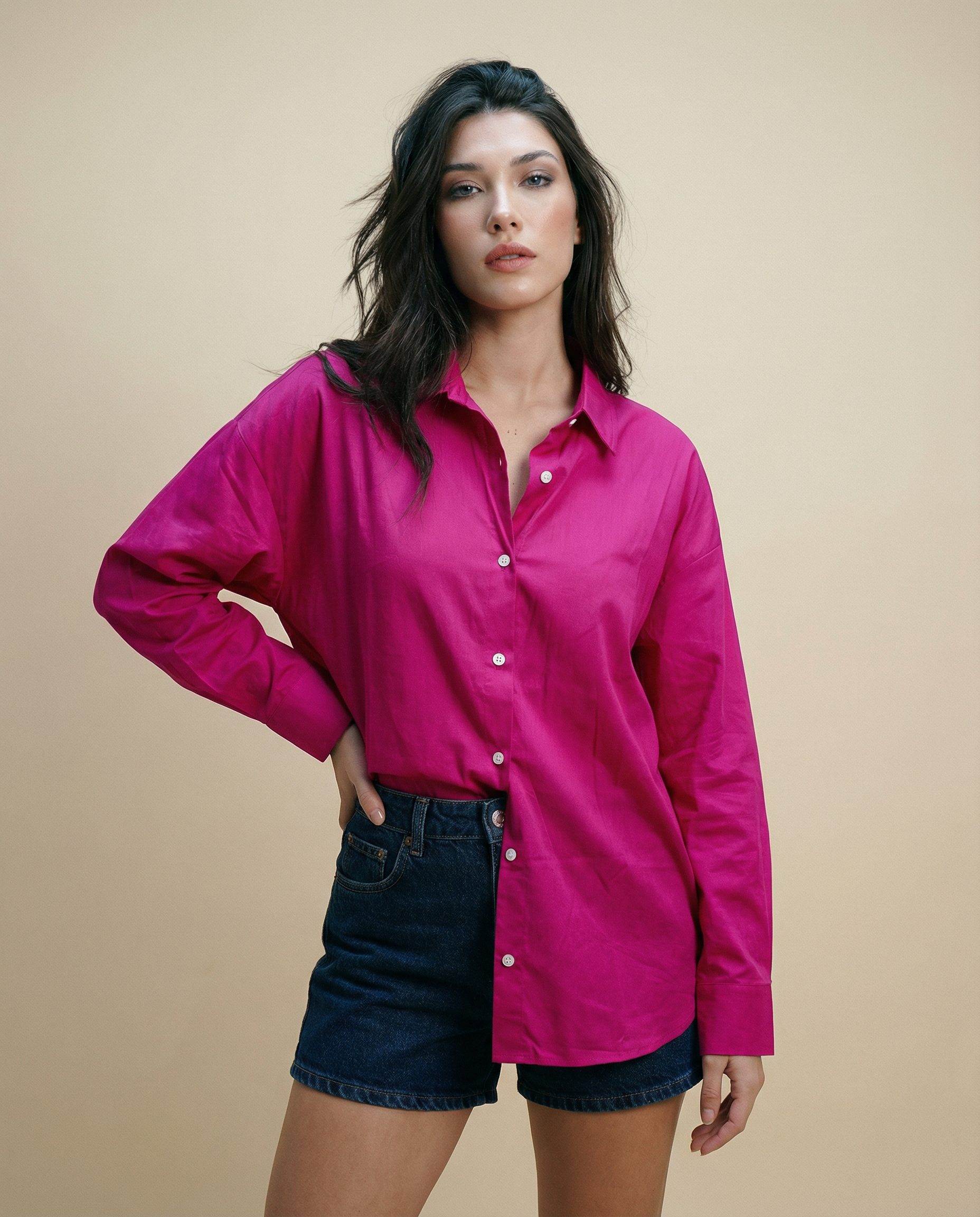 Women Solid Oversized Cotton Shirt