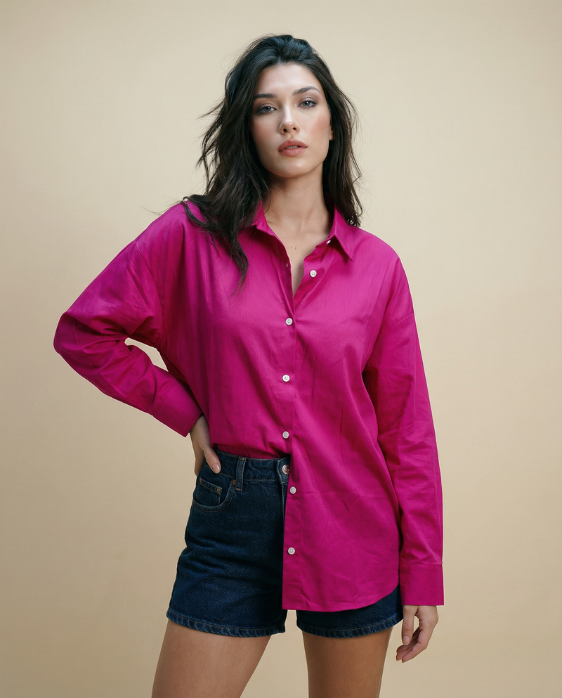 Women Solid Oversized Cotton Shirt