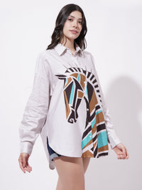 Woman Digitally Printed Posterique Oversized Cotton Shirt