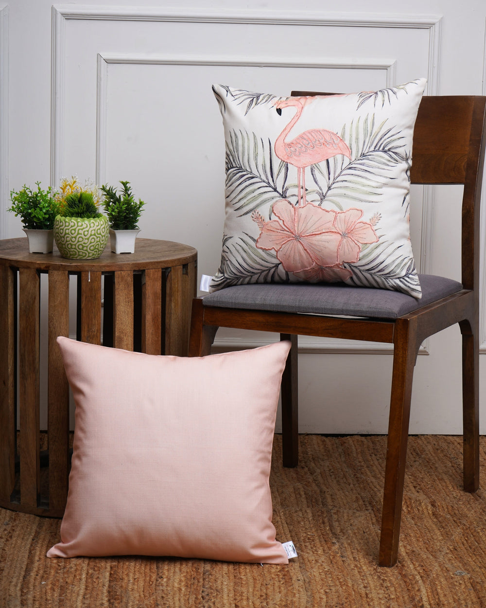 Set Of 3 Digital Printed & Embroidered Flocking Cranes Cushion Cover