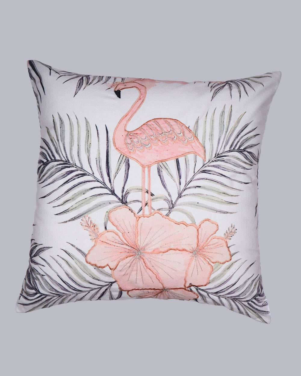 Set Of 3 Digital Printed & Embroidered Flocking Cranes Cushion Cover