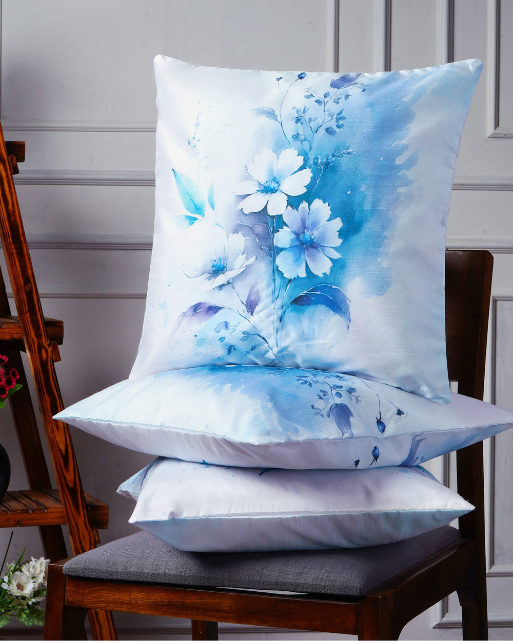Set Of 3 Digital Printed  Dupion Cushion Cover