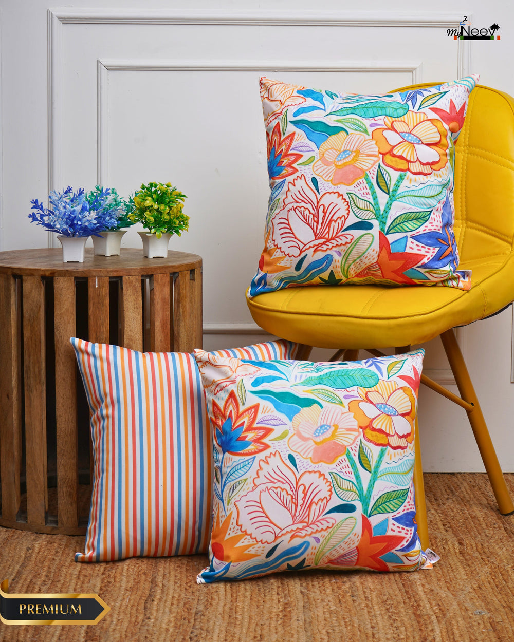 Set Of 3 Digital Printed English Floral Premium Canvas Cushion Cover