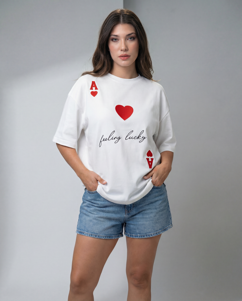 Women Feeling Lucky Printed Cotton T-shirt