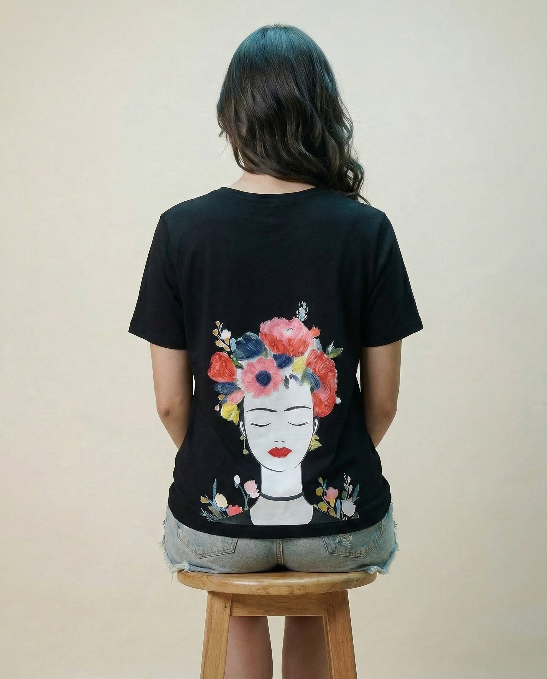 Woman Blooming Lady Printed Cotton T-shirt