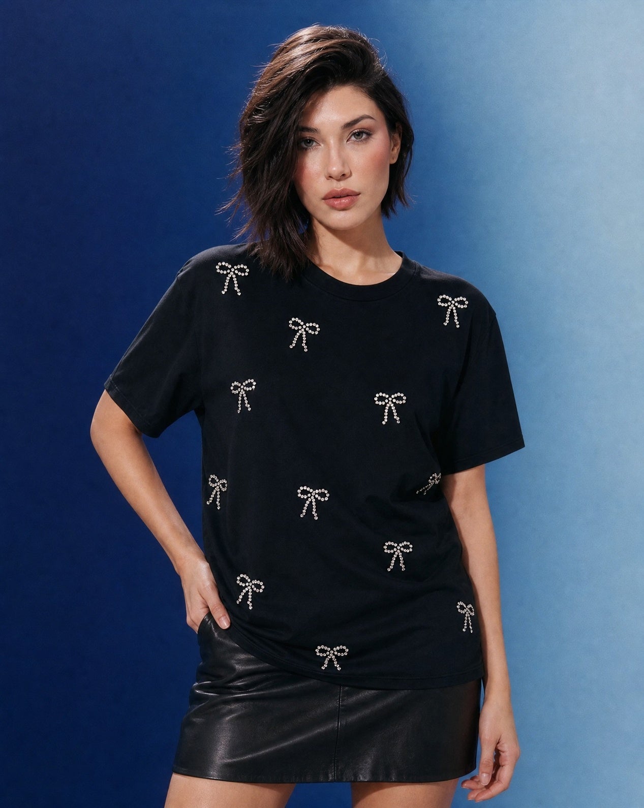 Women Crystal Embellished Round Neck Cotton Regular T-shirt