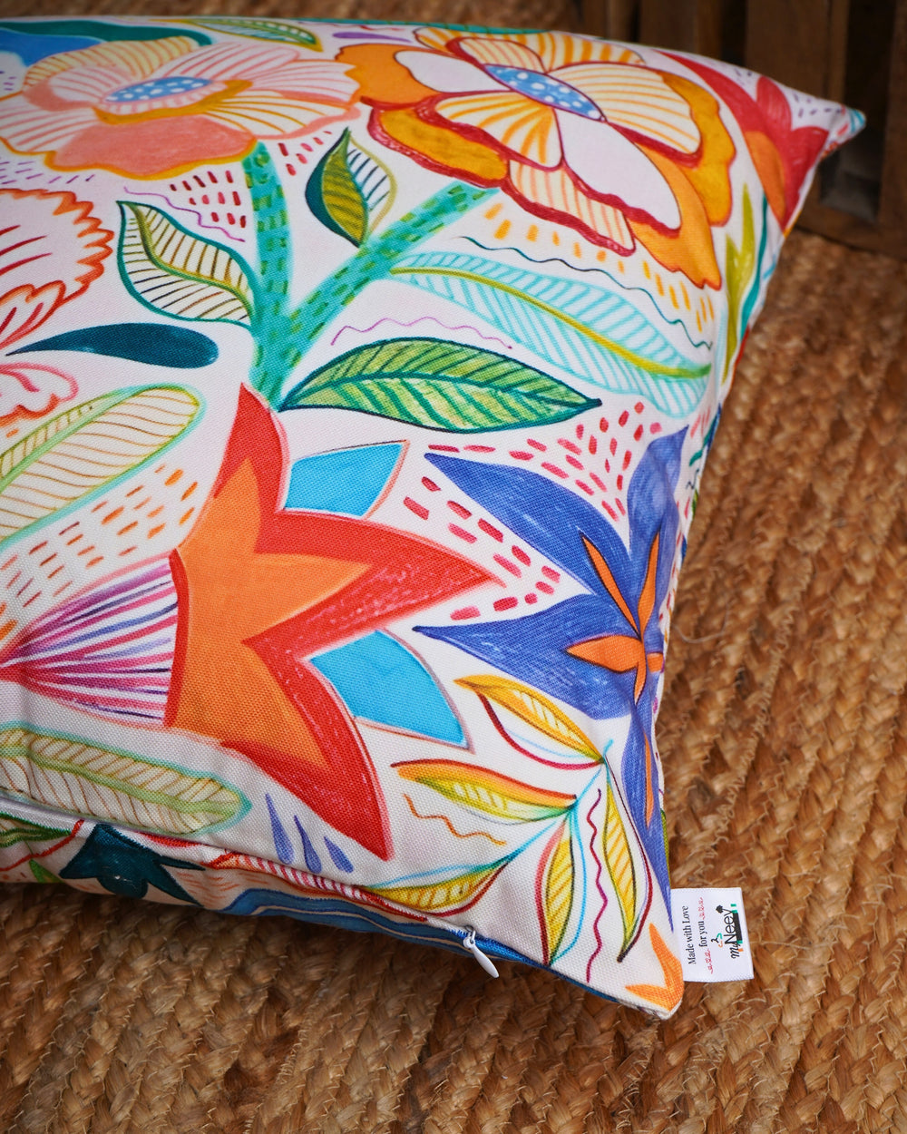 Set Of 3 Digital Printed English Floral Premium Canvas Cushion Cover