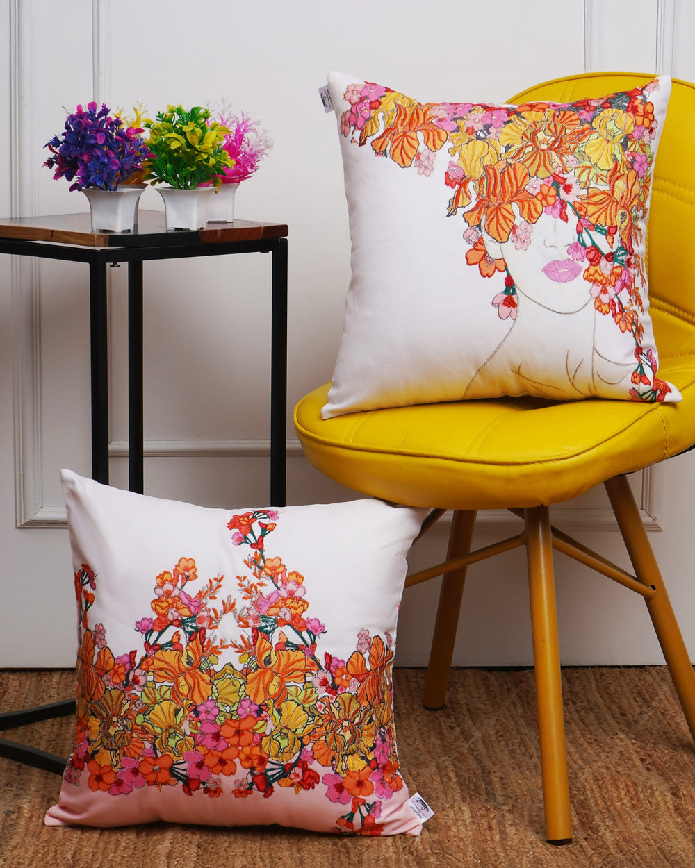 Set Of 3 Digital Printed & Embroidered Cushion Cover