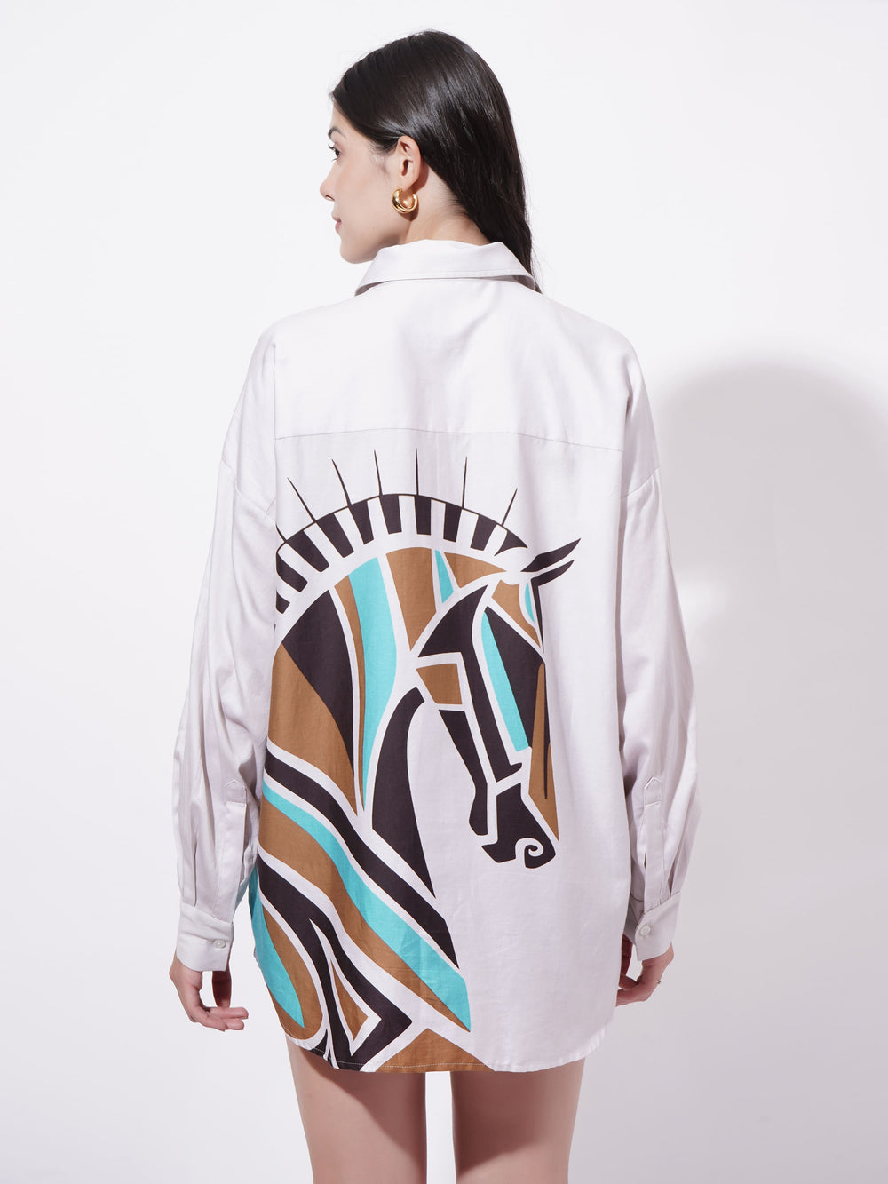 Woman Digitally Printed Posterique Oversized Cotton Shirt