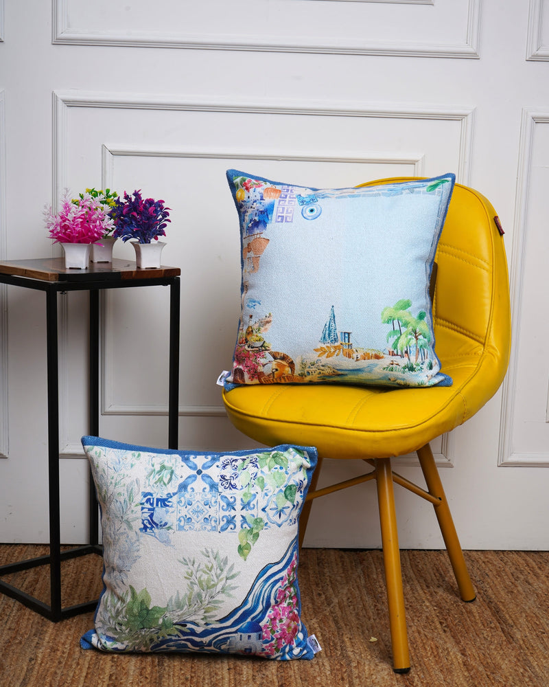 Set Of 3 Digital Printed & Embroidered Canvas Cushion Cover
