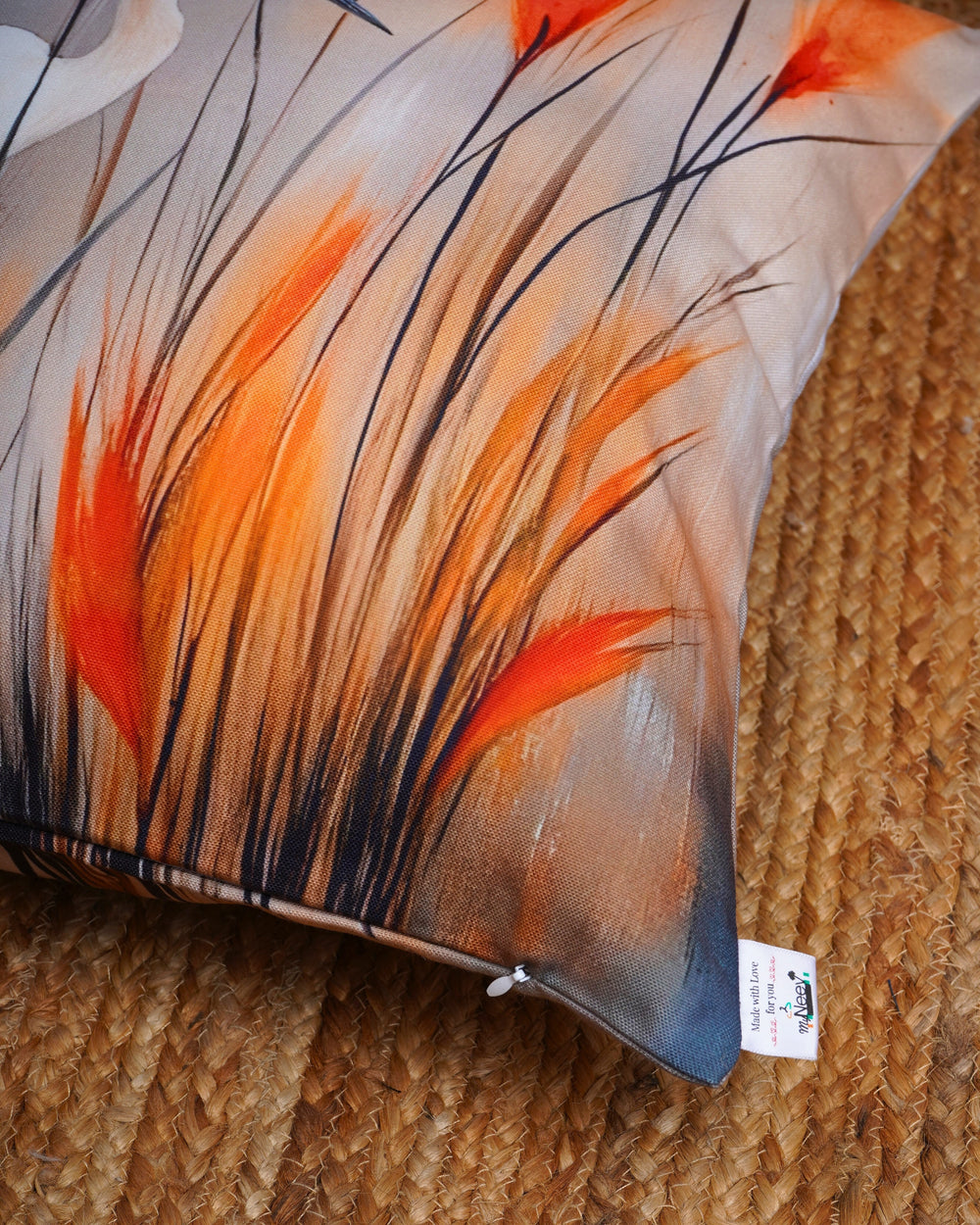 Set Of 3 Digital Printed Flocking Cranes Design Cushion Cover