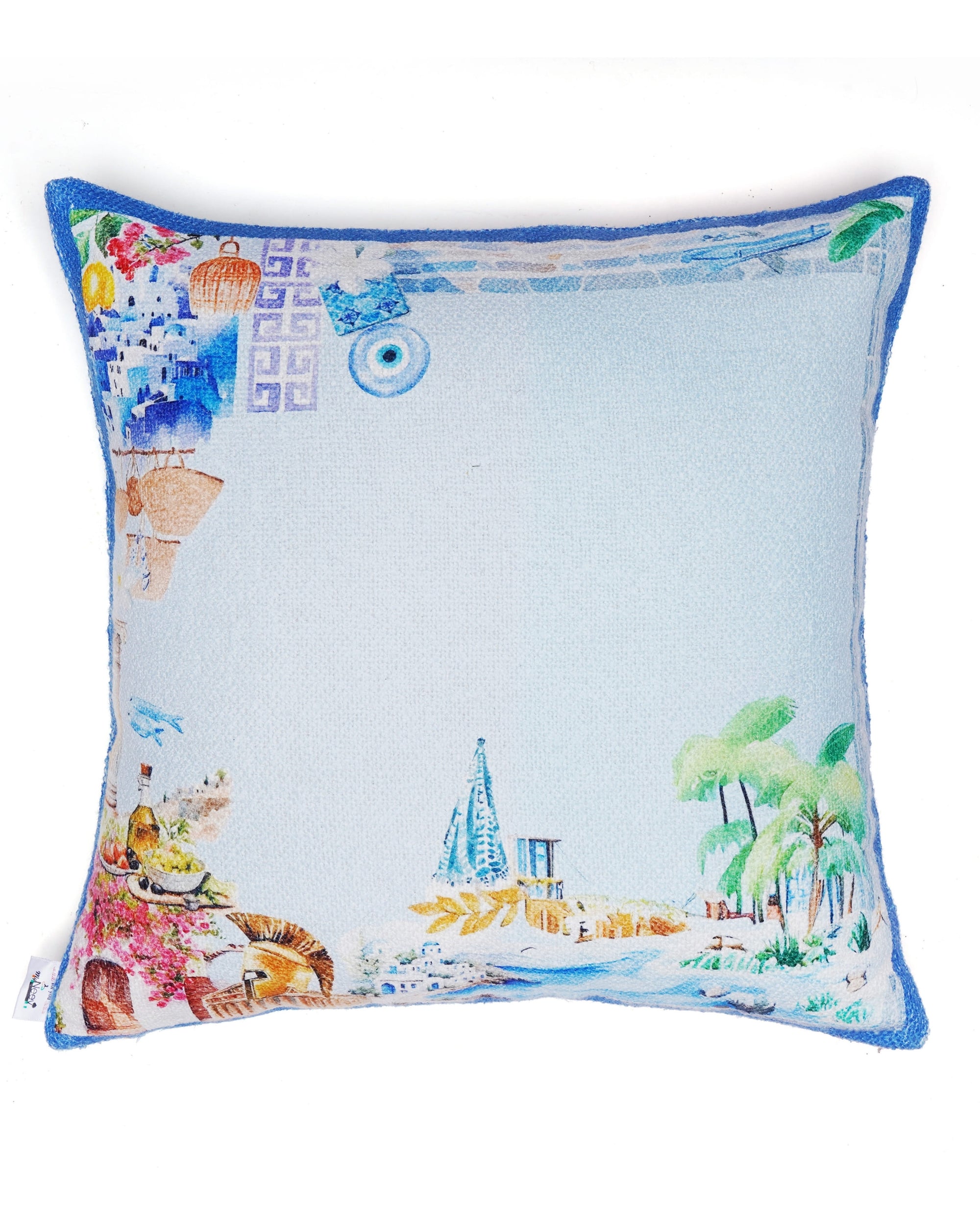 Set Of 3 Digital Printed & Embroidered Canvas Cushion Cover