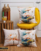 Set Of 3 Digital Printed & Embroidered Lotus Canvas Cushion Cover