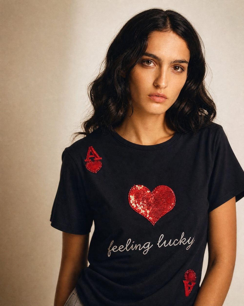 Women Crystal Feeling-Lucky Cotton T-shirt