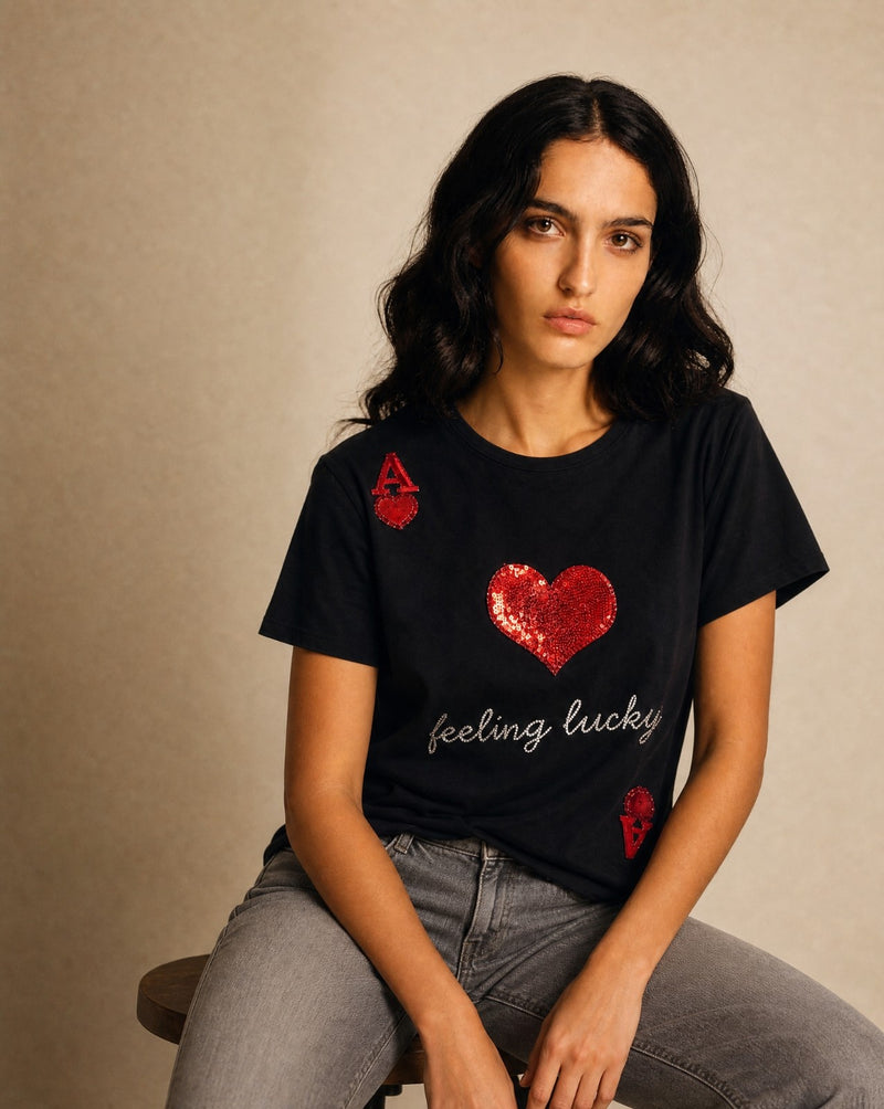 Women Crystal Feeling-Lucky Cotton T-shirt