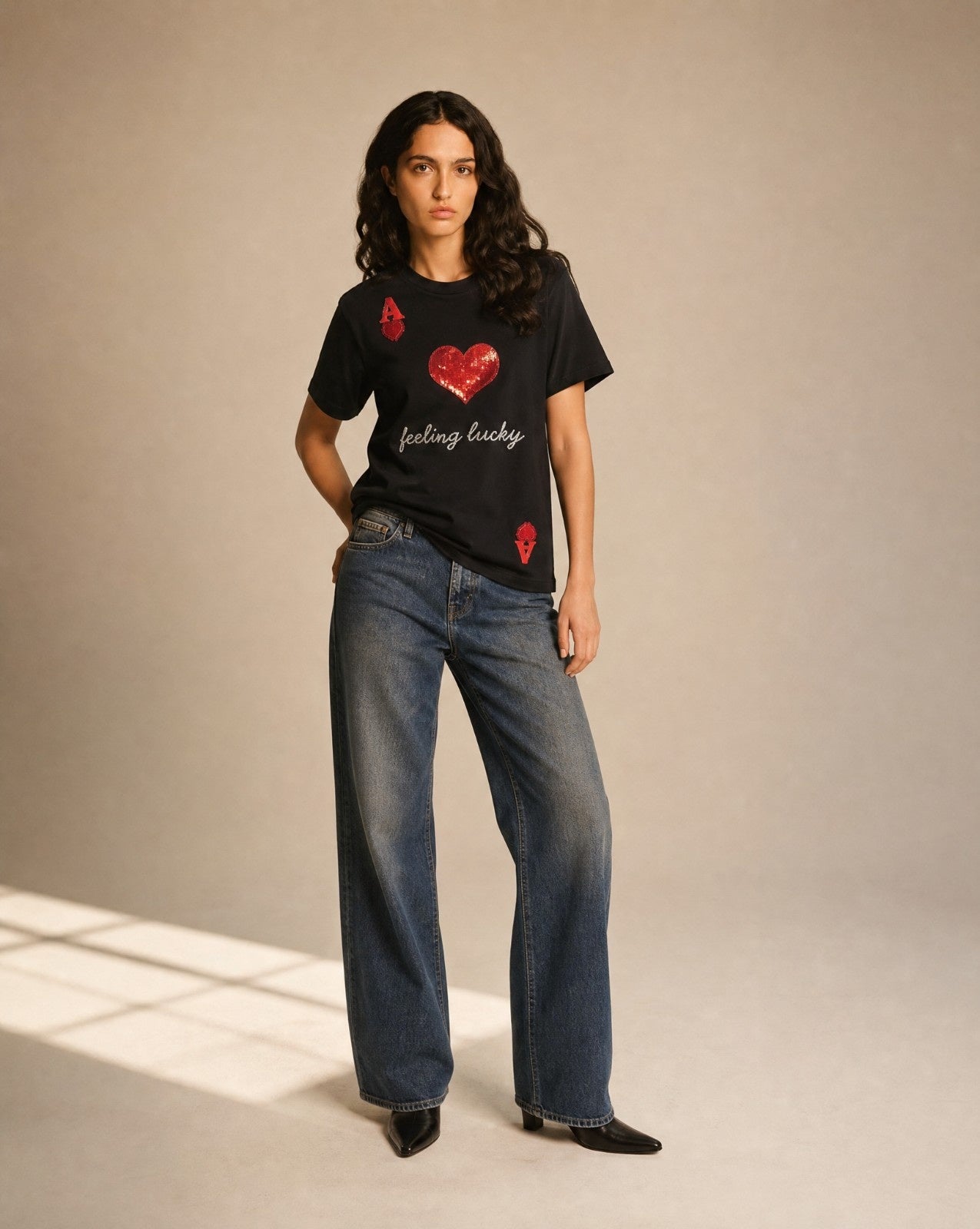 Women Crystal Feeling-Lucky Cotton T-shirt
