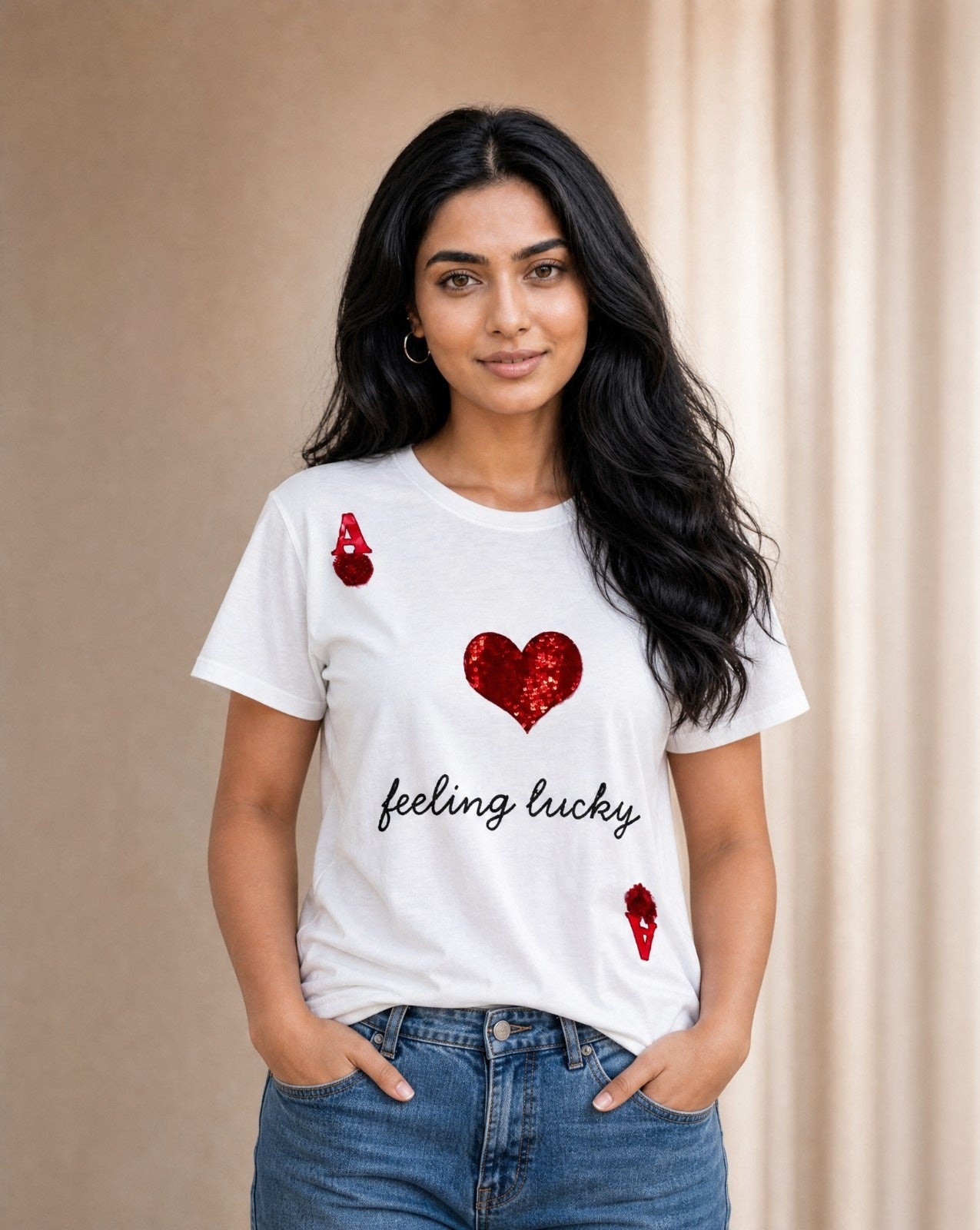 Women Crystal Feeling-Lucky Cotton T-shirt