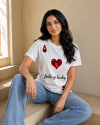 Women Crystal Feeling-Lucky Cotton T-shirt