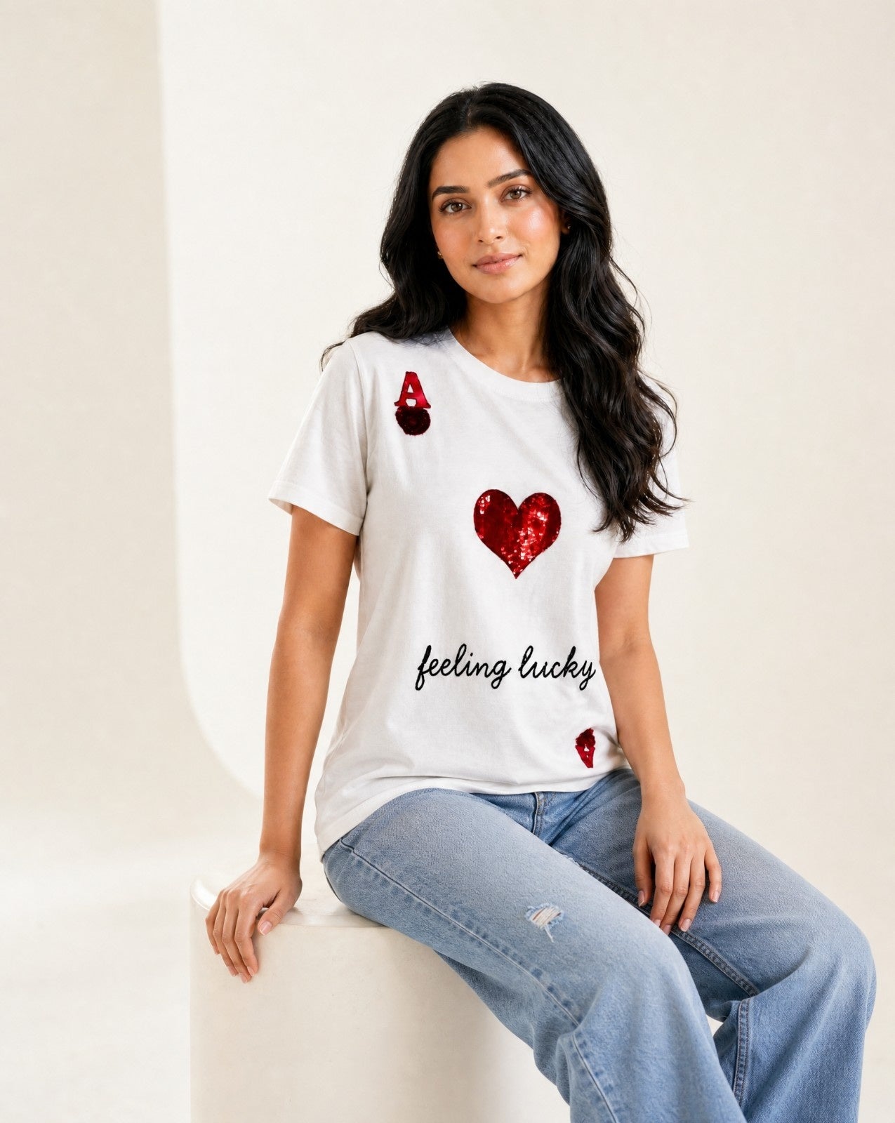 Women Crystal Feeling-Lucky Cotton T-shirt