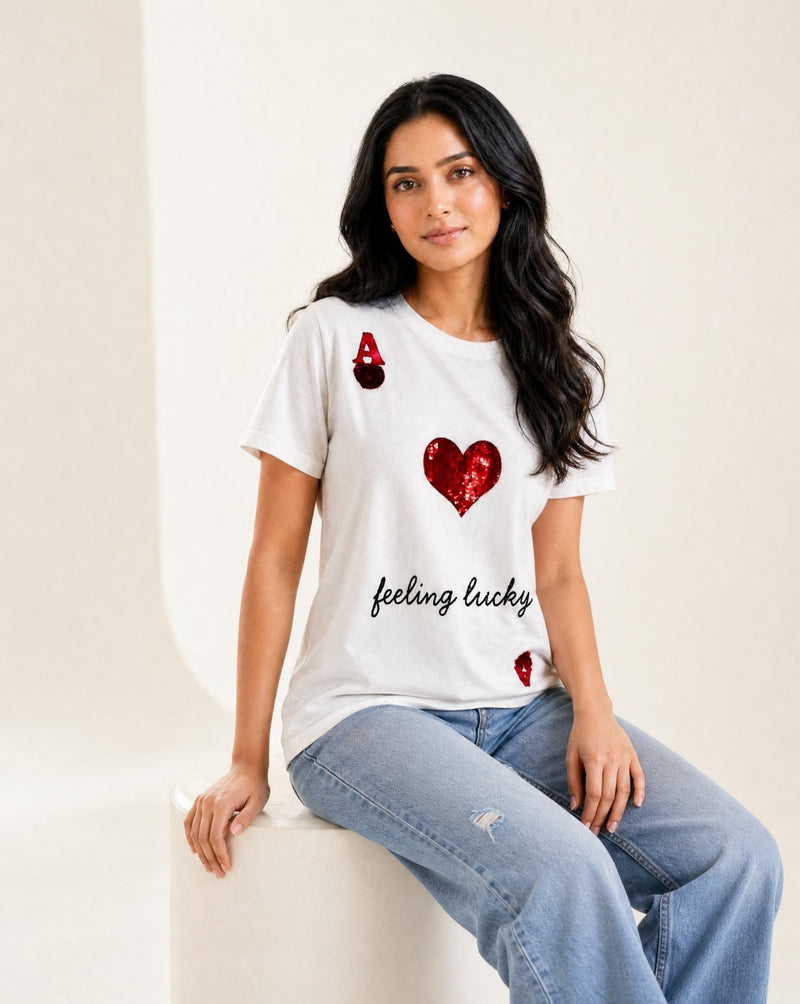 Women Crystal Feeling-Lucky Cotton T-shirt