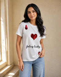 Women Crystal Feeling-Lucky Cotton T-shirt