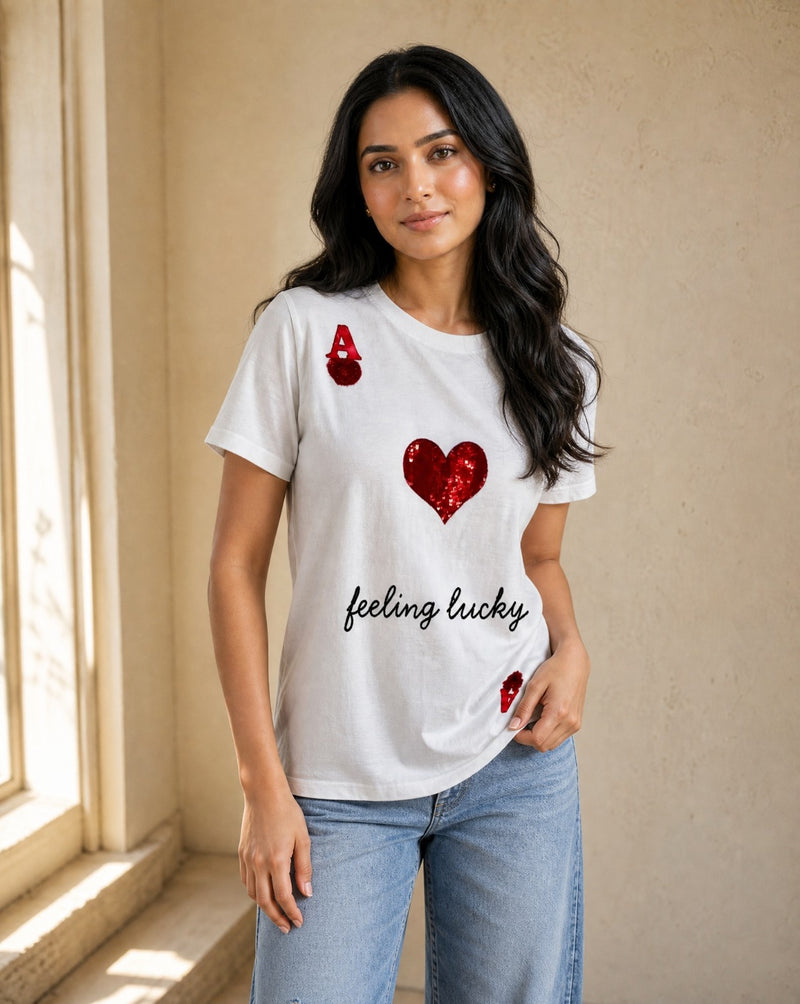 Women Crystal Feeling-Lucky Cotton T-shirt