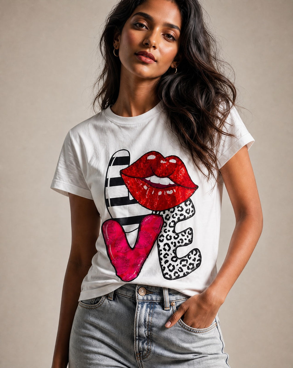 Women Crystal Love Cotton T-shirt