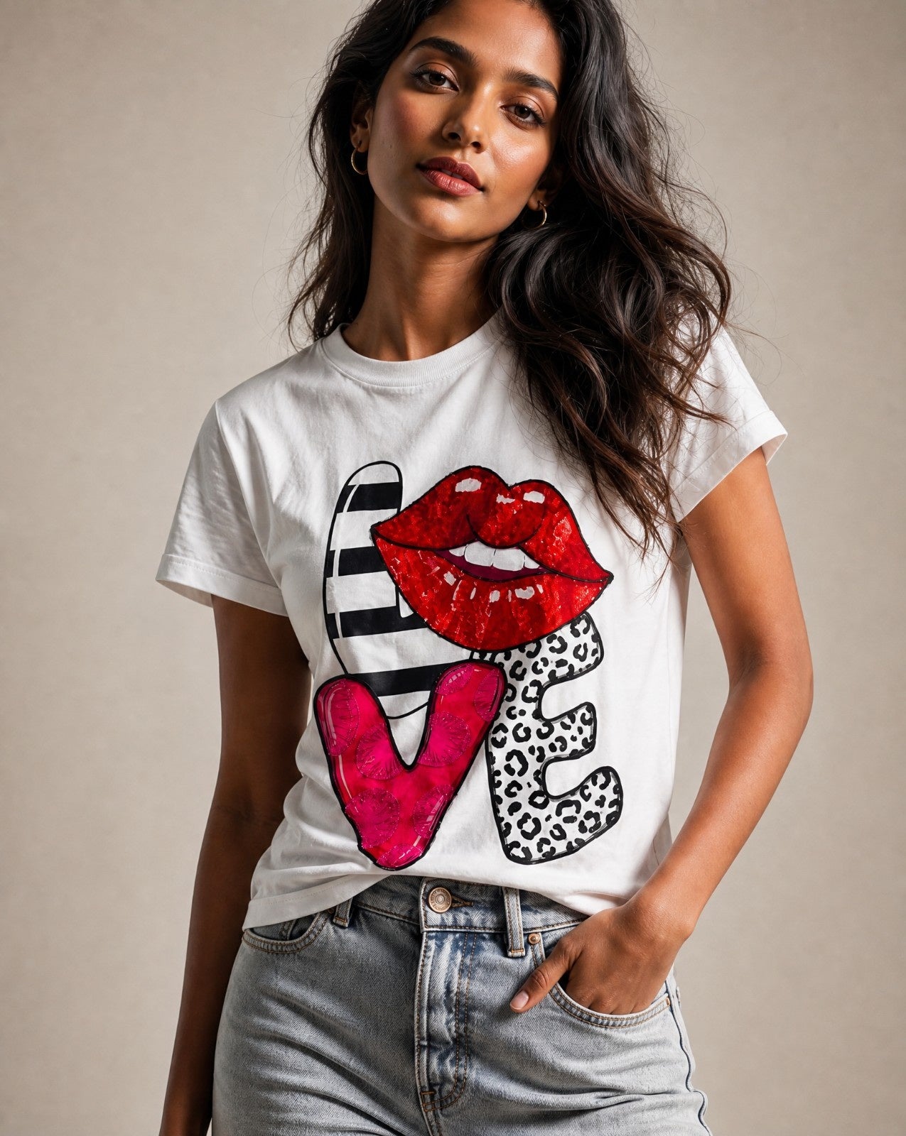 Women Crystal Love Cotton T-shirt