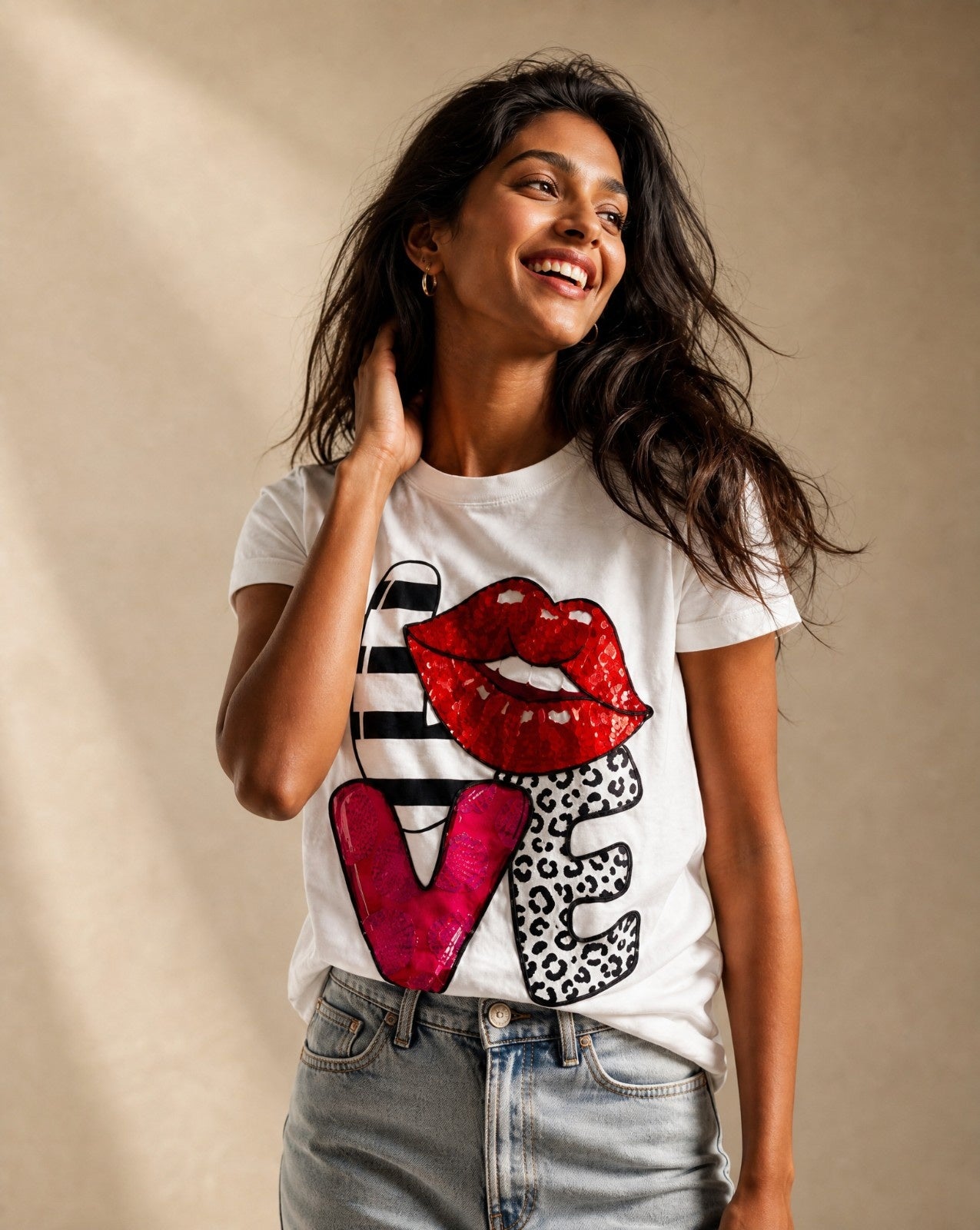Women Crystal Love Cotton T-shirt