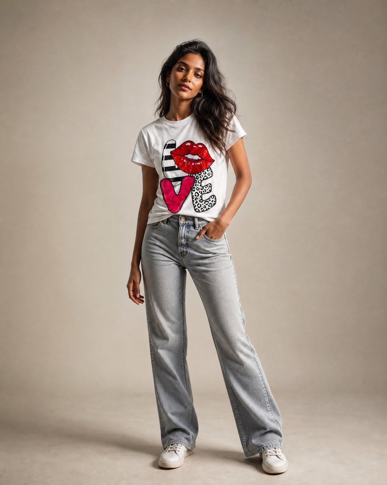 Women Crystal Love Cotton T-shirt