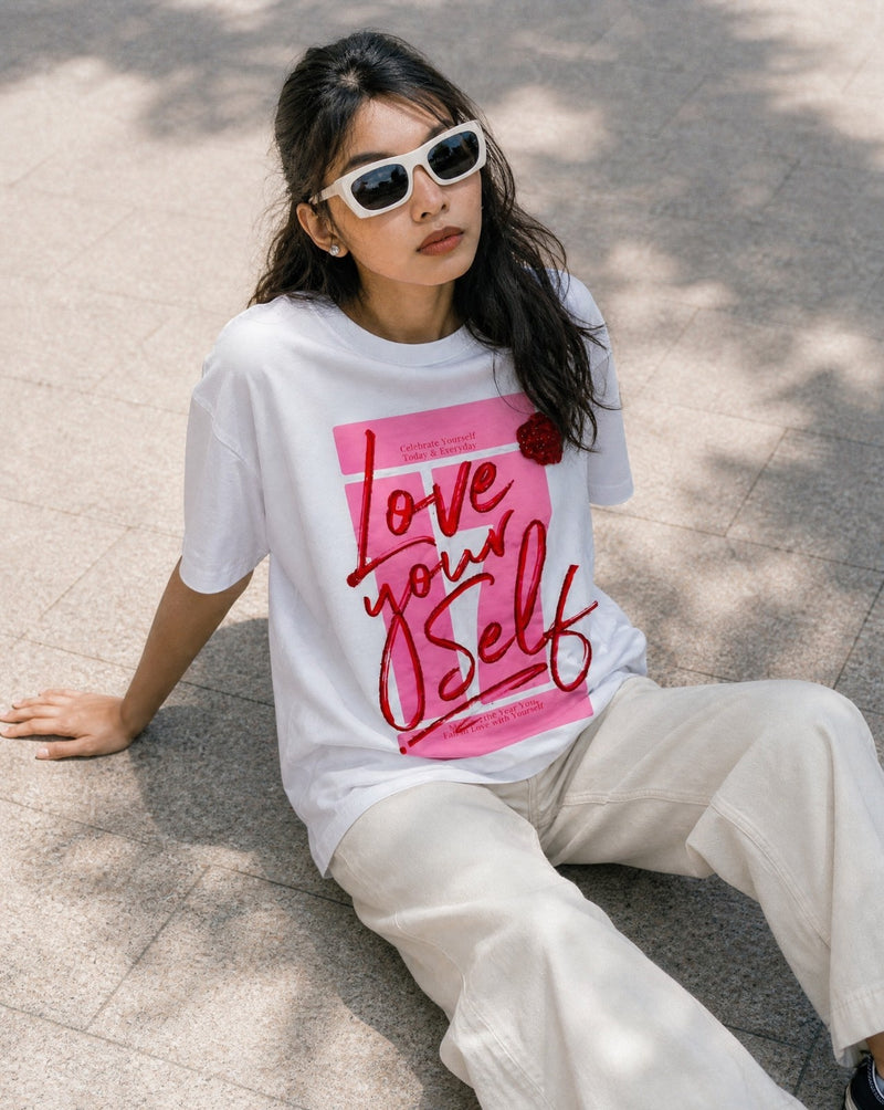 Women Crystal Love-Yourself Cotton T-shirt