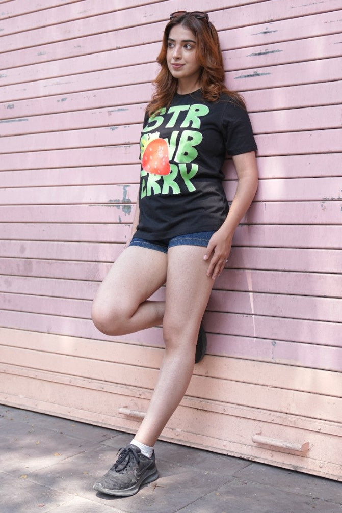 Women Strawberry Cotton Printed T-shirt