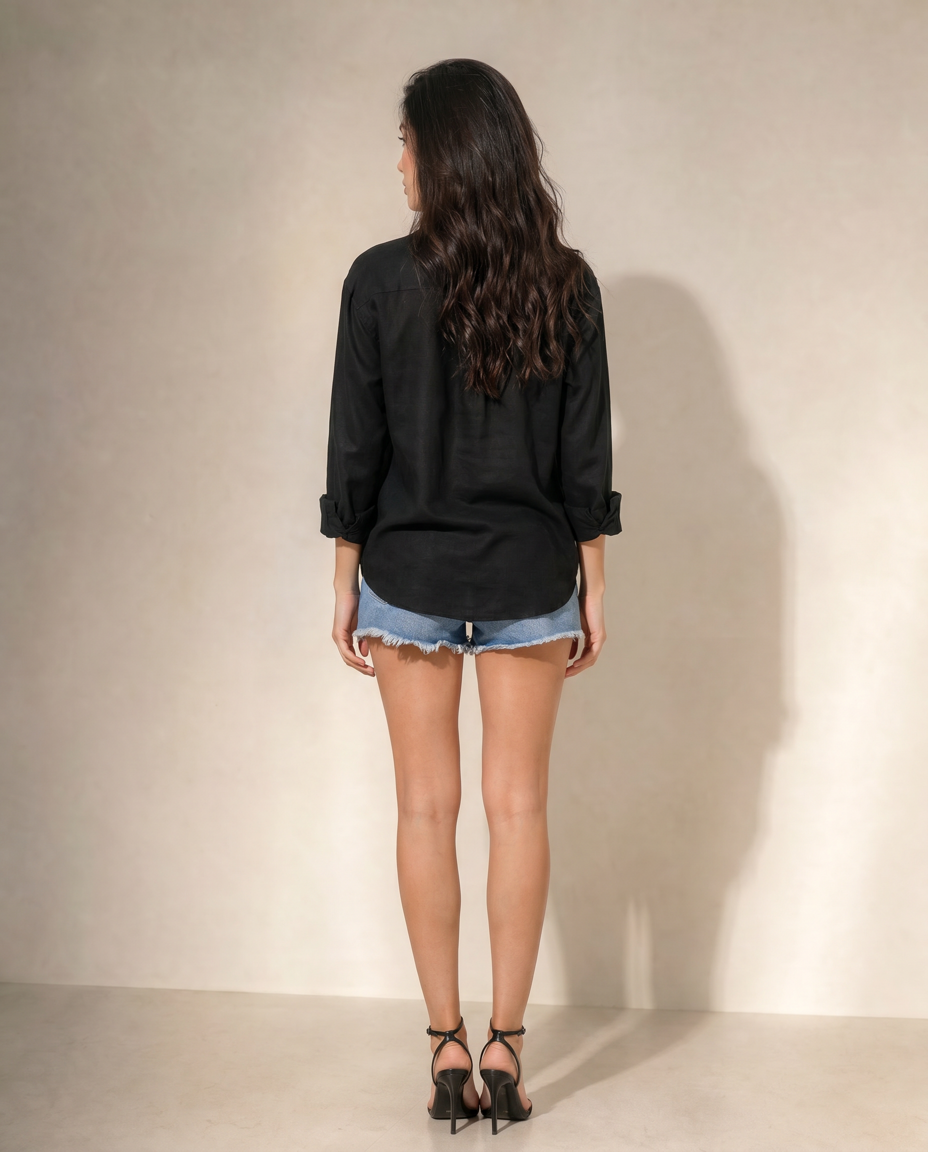 Woman Cotton  Satin Oversized Black Artwork Embroidered  Shirt