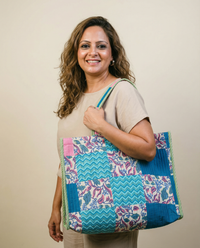Cotton Printed Patchwork Tote Bag
