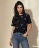 Woman Crystal Embellished Round Neck Cotton Regular T-shirt