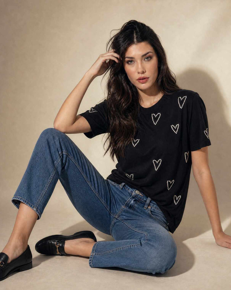 Women Crystal Embellished Round Neck Cotton Regular T-shirt