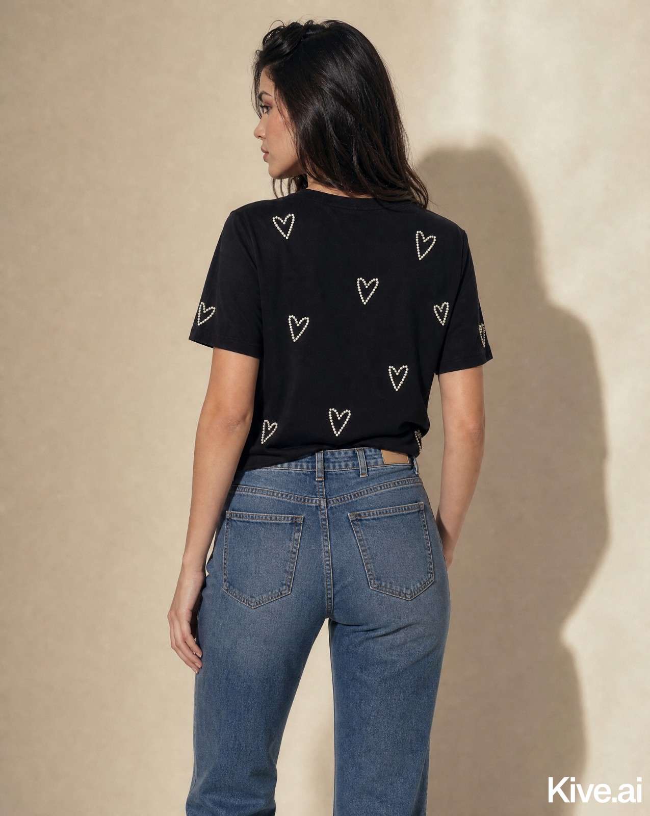 Woman Crystal Embellished Round Neck Cotton Regular T-shirt