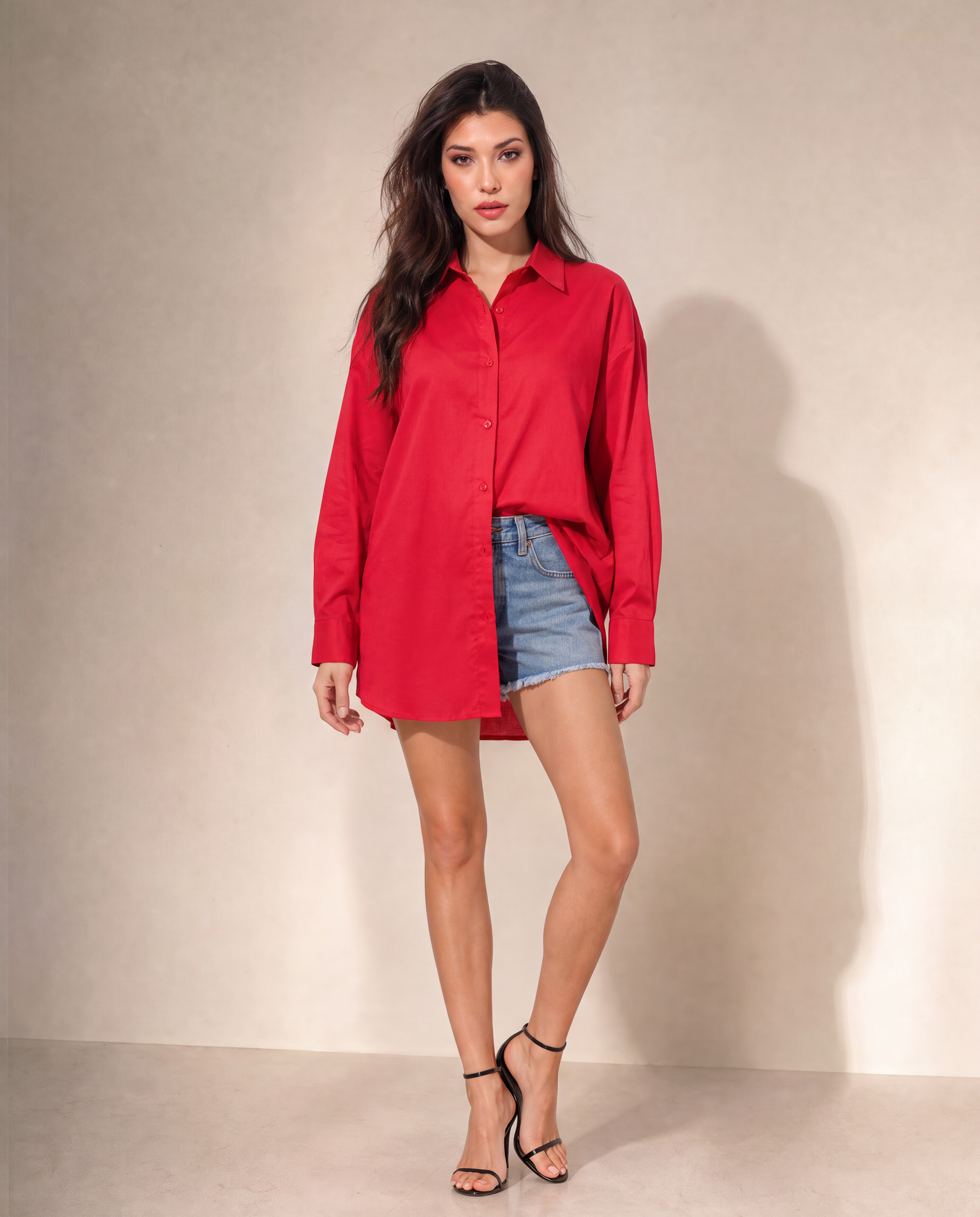 Woman Cotton  Satin Oversized Pink Artwork Embroidered  Shirt