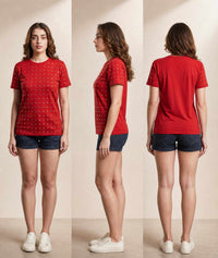 Crystal Embellished Round Neck Cotton Regular T-shirt