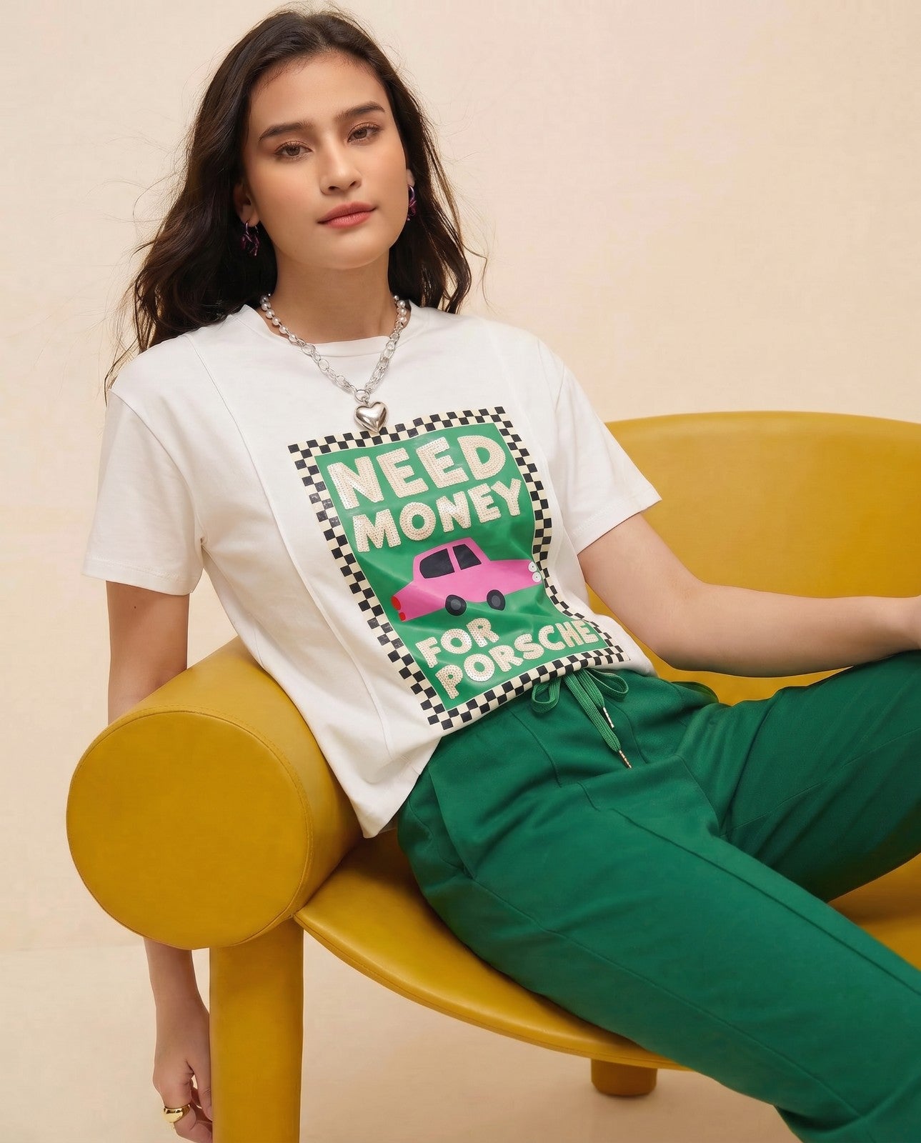 Women Need Money Hand-Embroidered Cotton T-Shirt