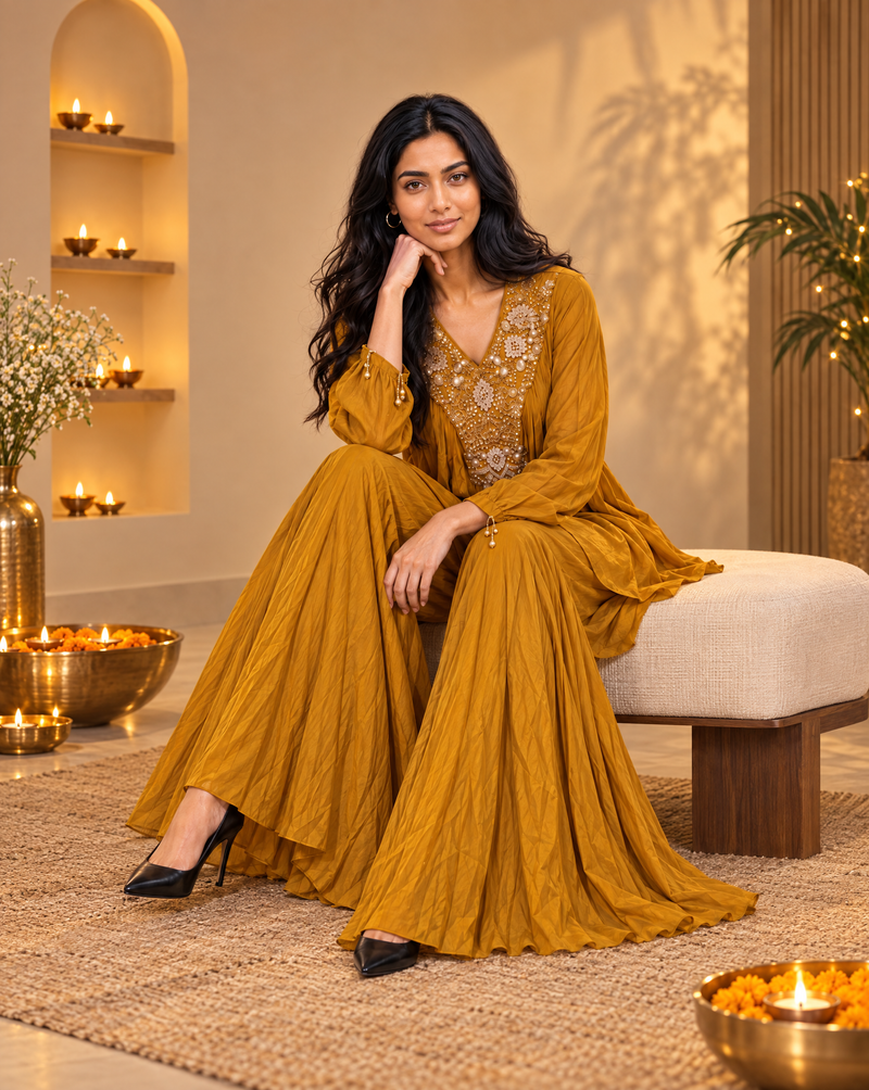 ReadyMade Handwork Embroidered mustard Suit