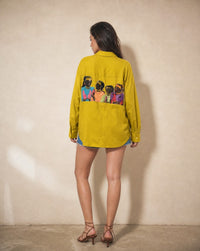Woman Cotton  Satin Oversized Artwork Embroidered  Shirt