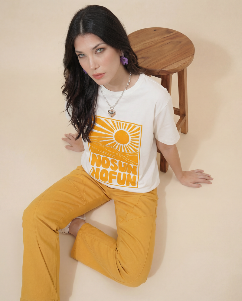 Women No Sun No Fun Printed Cotton T-shirt